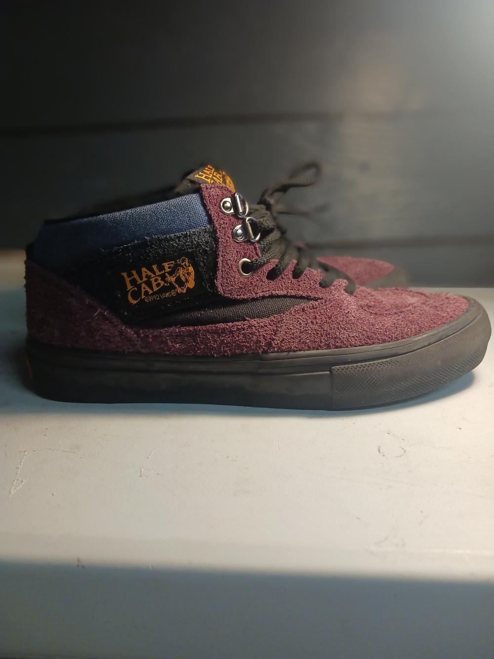 Vans Half Cab Mid Top Sneakers in Burgundy and Black
